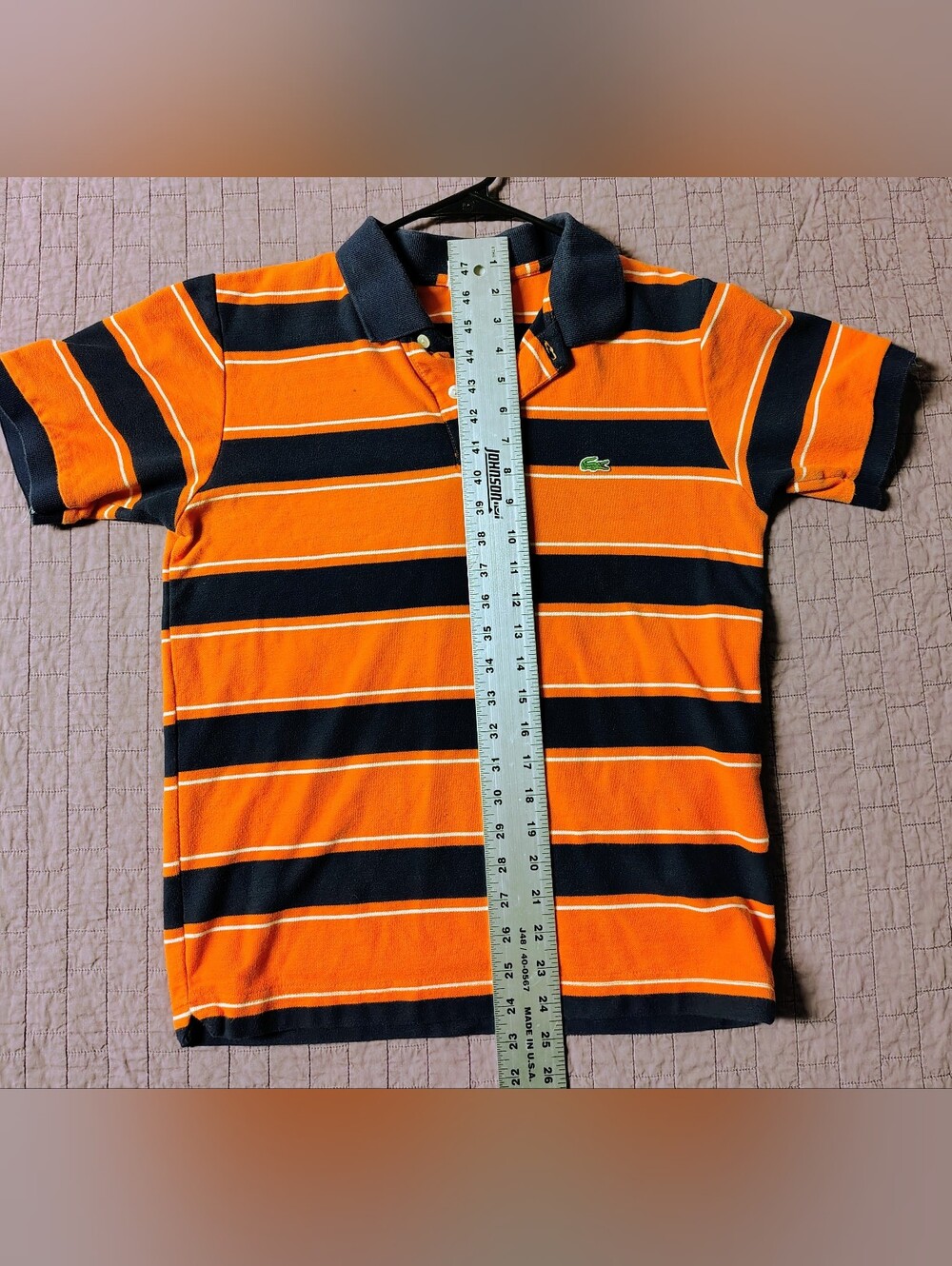 Lacoste Men's Orange Navy Striped Short Sleeve Polo Shirt Size 5 / Medium - Picture 6 of 6